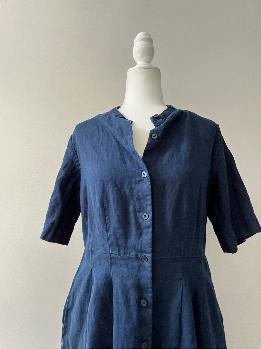 Everlane Navy Linen Button Front Midi with Pockets